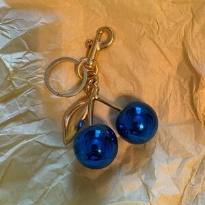Blue Cherry Keychain with Gold Accents